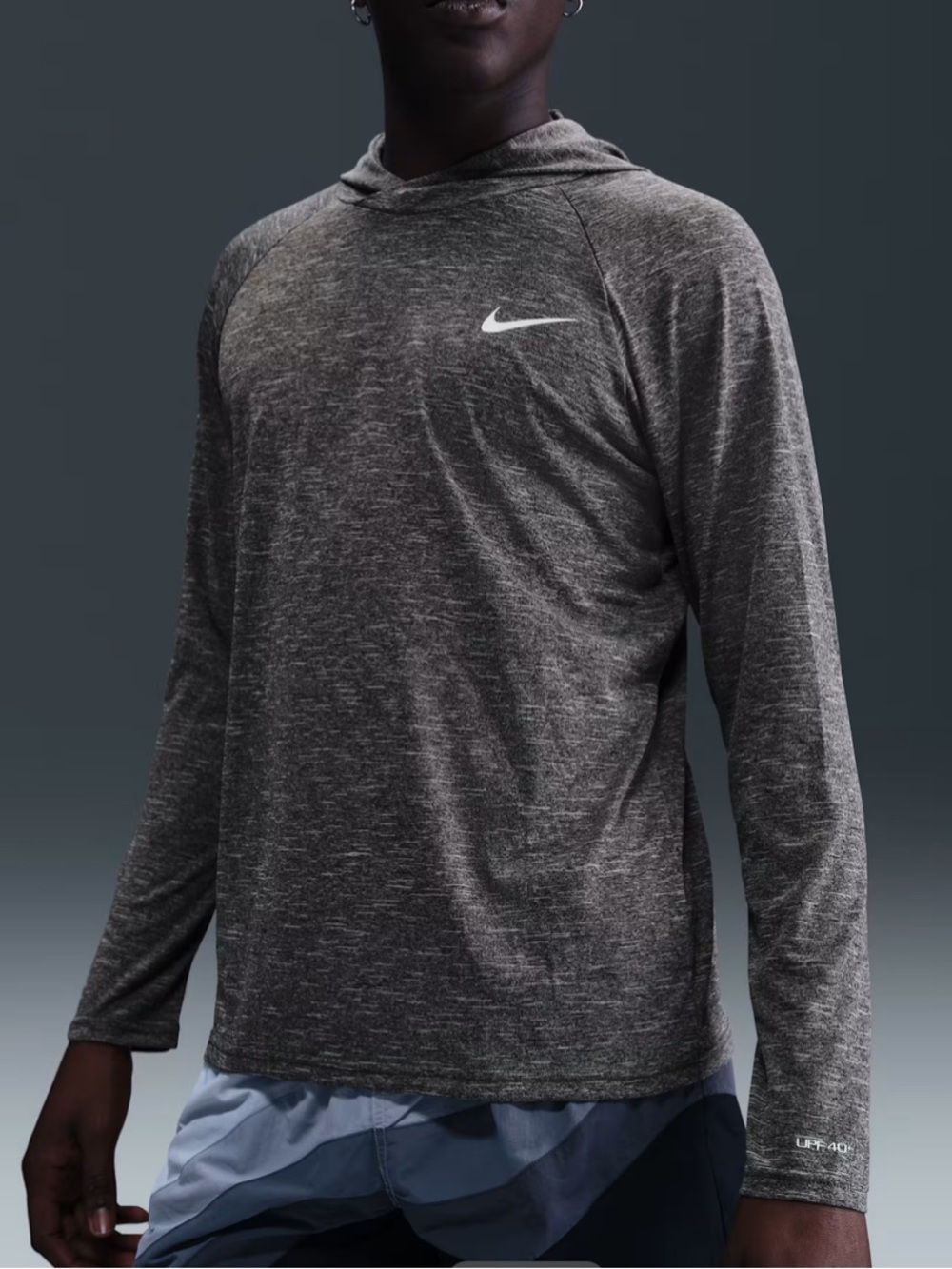 Nike Men's Swim Hydroguard Heathered Charcoal Gray Long-Sleeve Hooded Shirt